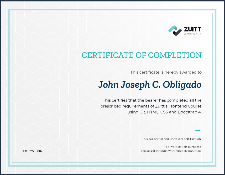 Joseph Meta front end certificate